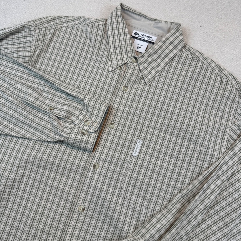 Columbia XL Button Down Shirt Men Green Plaid Long Sleeve Cotton